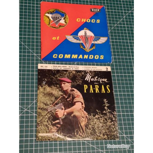 CHOCS ET COMMANDOS ET MUSIQUE DES PARAS, 2 DISQUES 45 TOURS