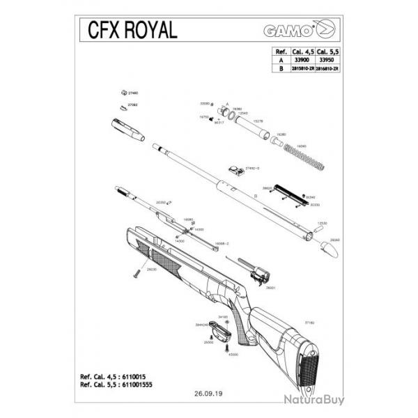 ( 19750 - Gamo Levier Culasse Rotative Cfx )Pices dtaches Gamo CFX Royal  4.5 mm