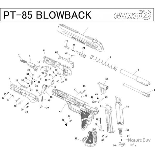 ( Pices dtaches Pistolet Gamo PT-85 Blowback)Pices dtaches Pistolet Gamo PT-85 Blowback