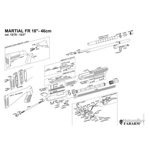 ( Pices dtaches pour fusil  pompe Fabarm Martial FR 18'' (46cm))Pices dtaches pour fusil  po