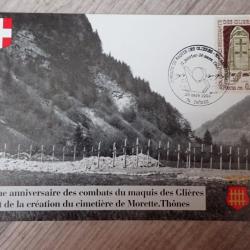 Carte postale 50ème anniversaire du Maquis des Glières (2/4 - Voir timbres)