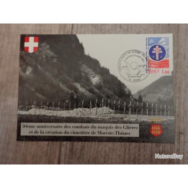 Carte postale 50me anniversaire du Maquis des Glires (3/4 - Voir timbres)