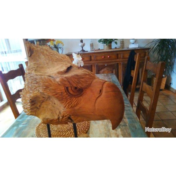 Sculpture western reprsentant tte d aigle trs raliste en bois