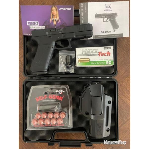 Pistolet UMAREX Glock 17 Gen 5 - 9mm PAK + Adaptateur M8 SAPL + 50 Cartouches + Holster + mallette