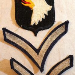 US ARMY - USA - Insignes tissus Patch US AIRBORNE 101th et grade private  WWII ref SCN24AIR001