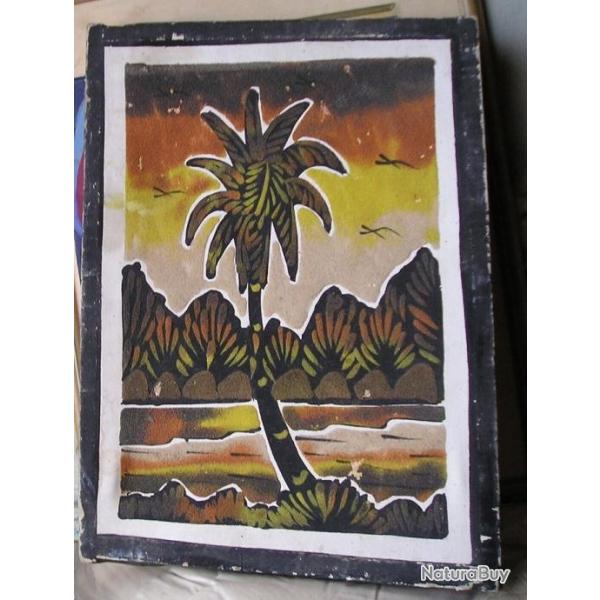 TABLEAU AFRICAIN PALMIERS SUR TOILE, GENRE FEUTRINE