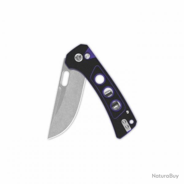 Couteau QSP Unicorn Black Purple Manche G10 Lame Acier 14C28N IKBS Button Lock Clip QS156B1