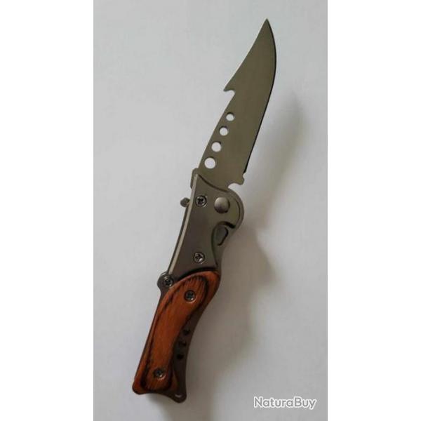 couteau de poche pliant 8cm acier/bois couleur inox ENCHERE 1
