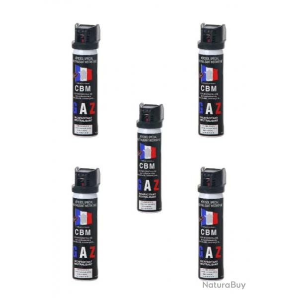 LOT DE 5 BOMBES GAZ DEFENSE CS CAPOT CLAPET 75ML