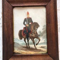 1872 souvenir ARTILLEUR à cheval du 9° régiment ARTILLERIE TOULOUSE 31 gravure peinte & photo visage