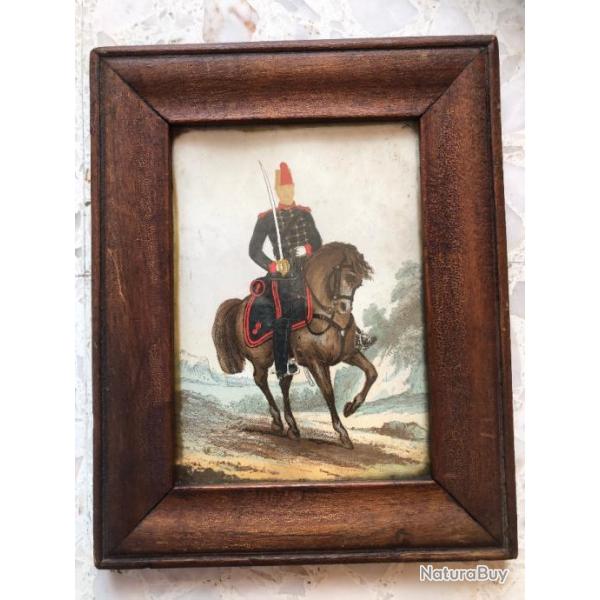 1872 souvenir ARTILLEUR  cheval du 9 rgiment ARTILLERIE TOULOUSE 31 gravure peinte & photo visage