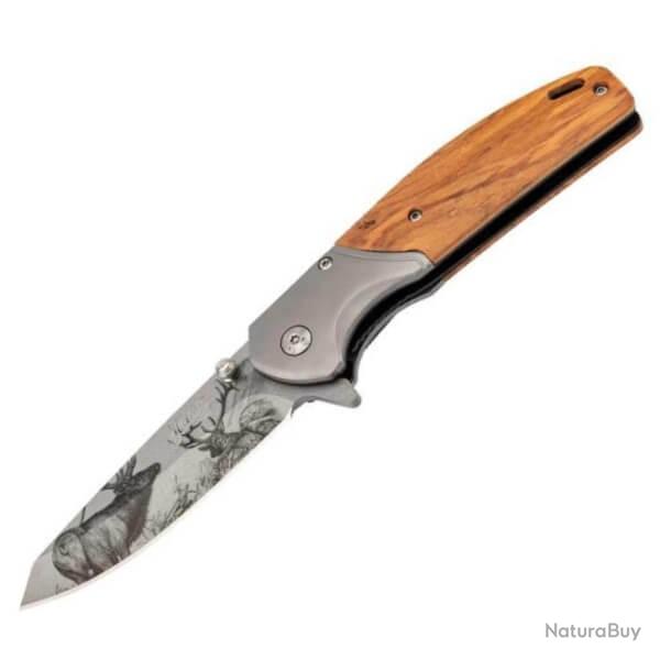 HE.55009 couteau pliant Herbertz Olivier avec dcors cerfs