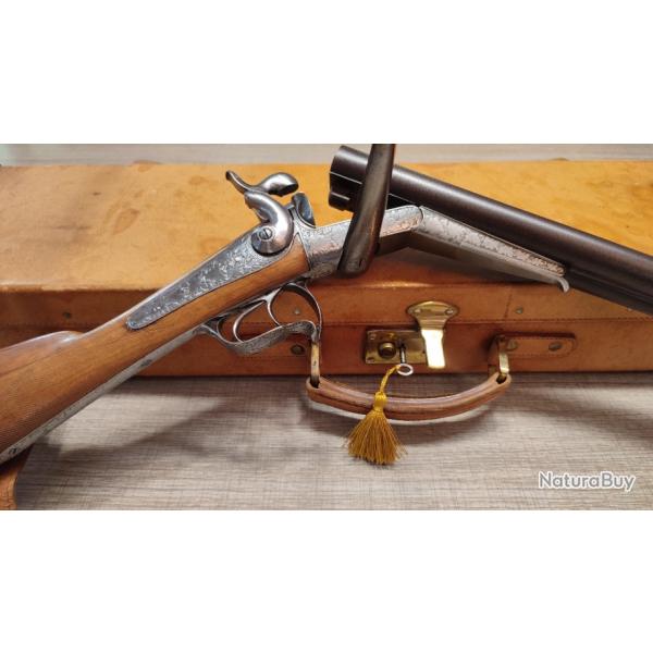 Magnifique fusil de luxe grav main 16 broche sign Geanty Limoges canon damas Leclerc dat 1861