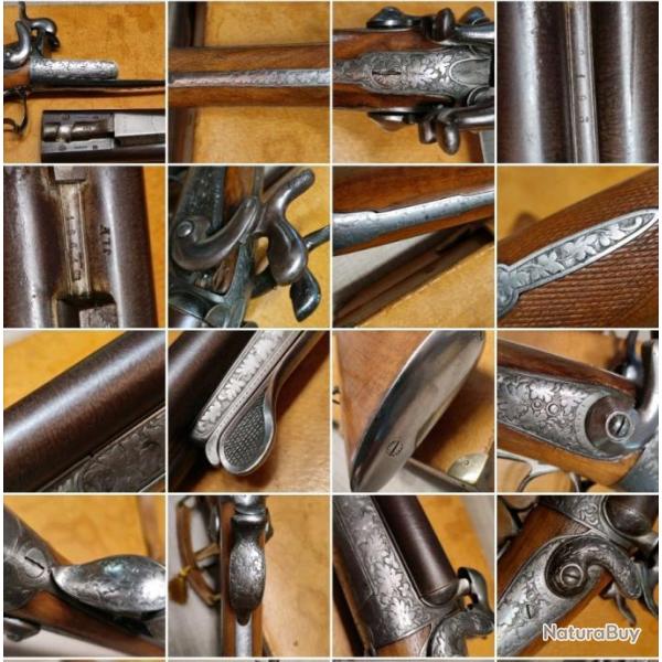 Magnifique fusil de luxe grav main 16 broche sign Geanty Limoges canon damas Leclerc dat 1861