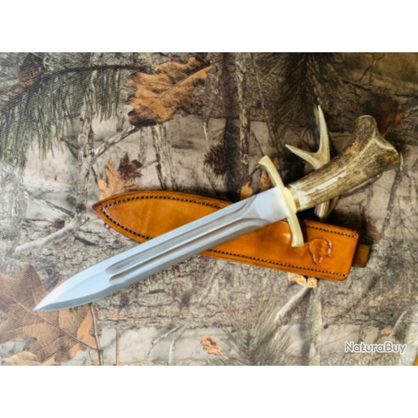 dague de chasse artisanale / bois de cerf 3