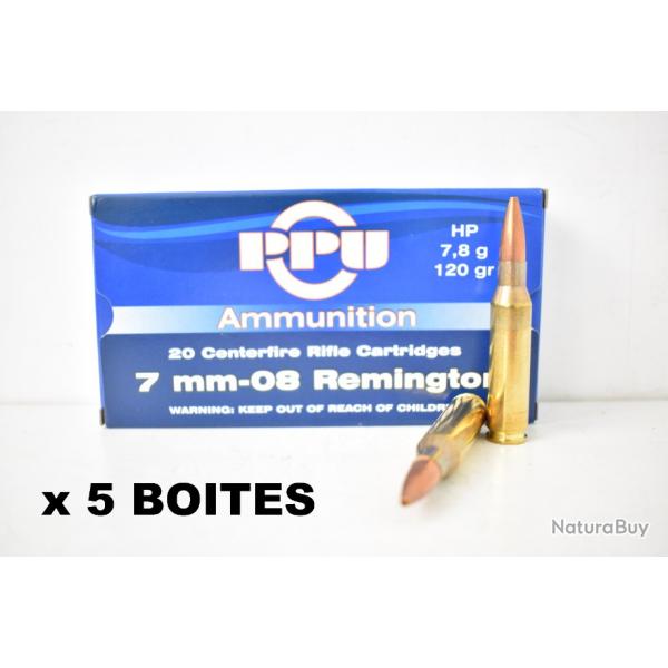 5 Boites de Balles Partizan 7-08 Remington HP 120gr