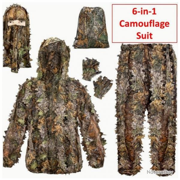 Costume de Camouflage Chasse pour Homme Respirant  Capuche Lger Taille XL/2XL 6 en 1