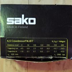 BOITE de 44 munitions SAKO RANGE 6.5 Creedmoor 144 gr FMJBT 1 sans prix de réserve