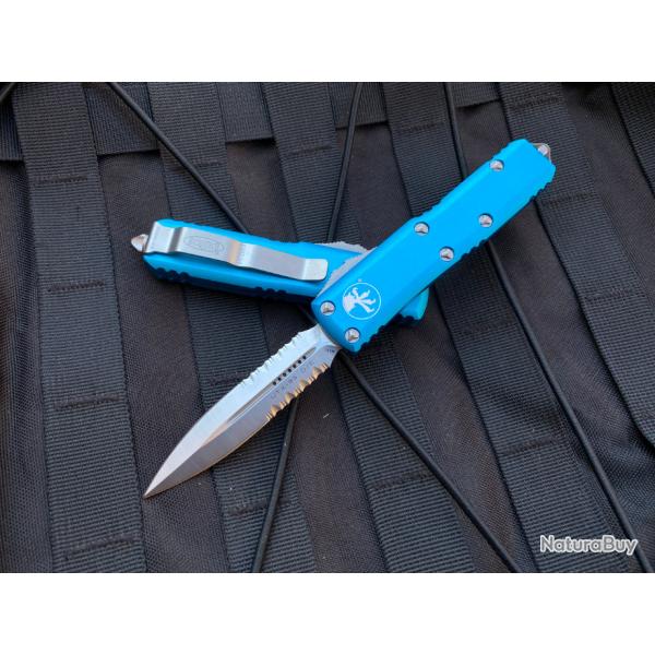 Couteau Microtech 232-5TQ UTX-85 AUTO OTF Lame Double Serr Manche Turquoise Made USA MCT2325TQ