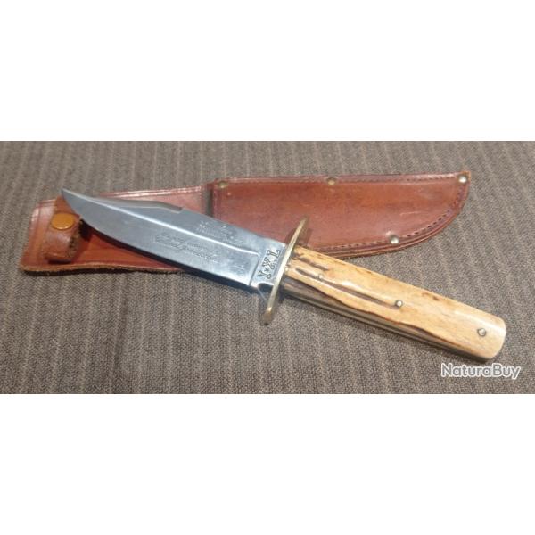 Trs rare ancien couteau bowie IXL Sheffield  G. Wostenholm avec tui en cuir