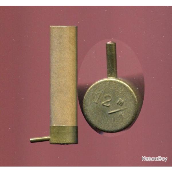 Cal. 12 mm  broche - douille carton beige jamais charge sans bourrelet - marquage relief : 12 M/M