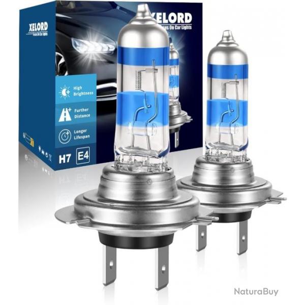 XELORD Lampe Halogne H7 55W 12V 5000K Ampoules De Phare Super Blanc 2 Pices