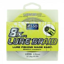 Tresse Asso Lure Braid 8X Pe - 150 M - Jaune Fluo 10/100-6,2KG