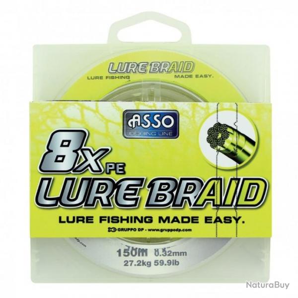Tresse Asso Lure Braid 8X Pe - 150 M - Jaune Fluo 18/100-13,5KG