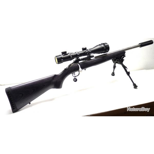 PACK CARABINE RUGER AMERICAN RIMFIRE TARGET INOX CAL.22LR + LUNETTE 4-12x50 + BIPIED + MDS