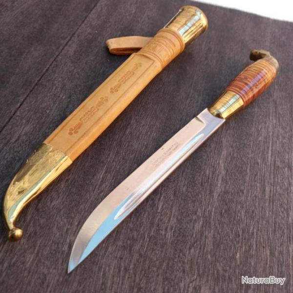 Magnifique Couteau PUUKKO LISAKKI JARVENPA de KAUHAVA FINLAND Manche en Bois avec Fourreau en cuir