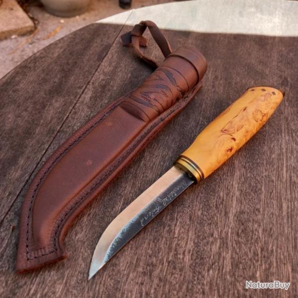 Joli Couteau PUUKKO FINLANDAIS Superbe tui en cuir Manche en Bois Magnifique