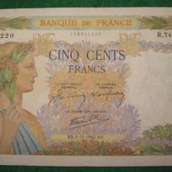 FRANCE billet de 500 francs ( la paix) du 5 -11-1942  ttb