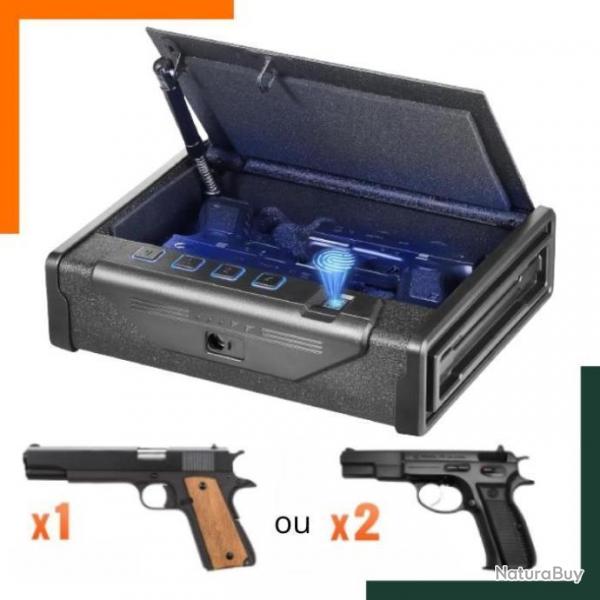 Garantie 2 ans - Coffre-fort biomtrique pour 2 armes de poing - Biomtrique  - Rtro clair bleu