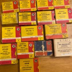 Collection de boîtes vides de munitions KYNOCH    12 calibres différents et 16 boites