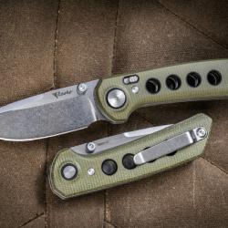 Couteau Reate Knives PL-XT Green Manche Micarta Lame Acier Nitro-V SW IKBS Pivot Lock Clip REA130 -