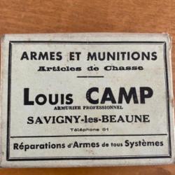 Boîte vide de cartouches de chasse armurerie Louis CAMP a Savigny les beaune