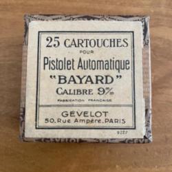 Boîte vide GEVELOT pour 25 cartouches pour pistolet automatique BAYARD calibre 9mm