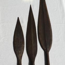 3 larges et grands fers de lances, sagaies, africaines