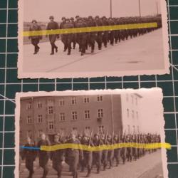2 PHOTOS SOLDATS ALLEMANDS PARADE, MARCHE, UNE 1941, FRANCFORT, S/OFFICIERS, ANNOTATIONS