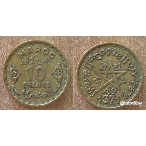 Maroc 10 Francs 1952 1371 Piece Empire Cherifien Roi Mohammed V