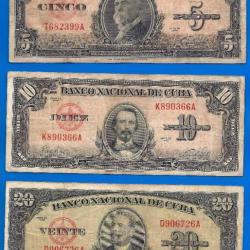 Lot Cuba 5 10 20 Pesos 1949 Peso Centavos Billets Caraibe Amerique