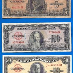 Lot Cuba 5 50 100 Pesos 1950 Peso Centavos Billets Caraibe Amerique