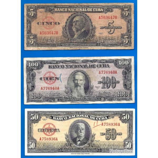 Lot Cuba 5 50 100 Pesos 1950 Peso Centavos Billets Caraibe Amerique