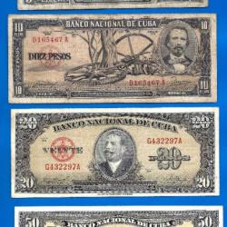 Lot Cuba 5 10 20 50 Pesos 1958 Peso Centavos Billets Caraibe Amerique