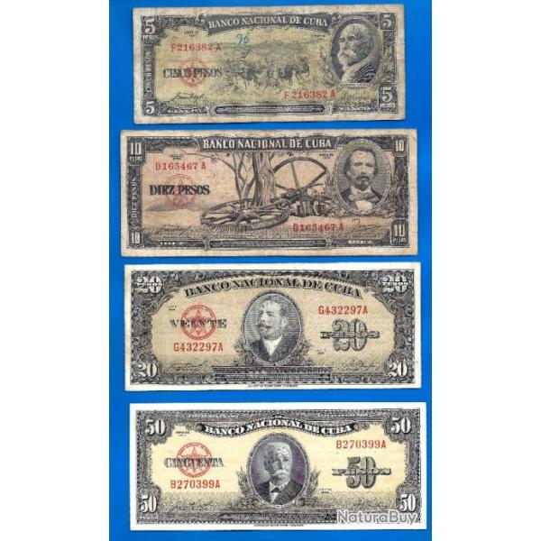 Lot Cuba 5 10 20 50 Pesos 1958 Peso Centavos Billets Caraibe Amerique