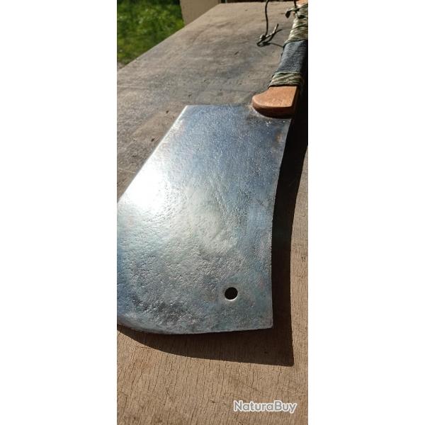 Ancien Couperet hachoir d'abattoir , afft rasoir avec manche htre NEUF !! Lame 34cm , 18cm, 8mm