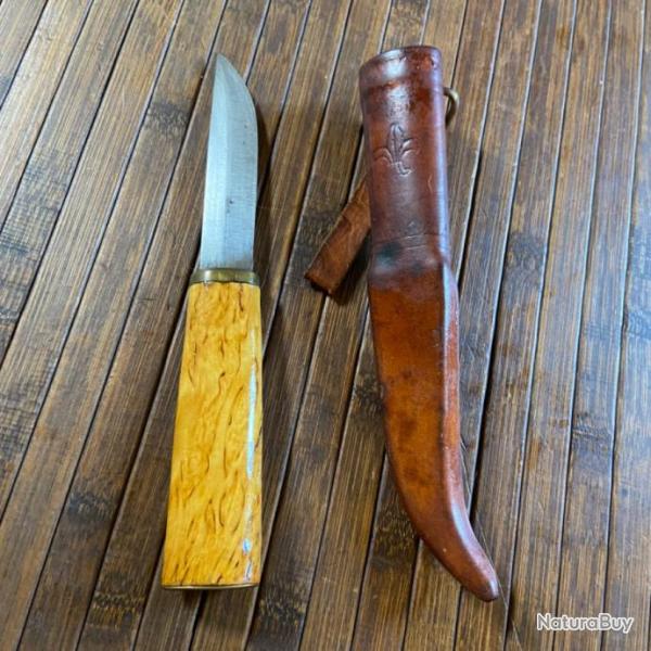 ANCIEN COUTEAU DE CHASSE PUUKKO FLEUR DE LYS EMBLME DE LA FAMILLE ROYA LAPON SAAMI LOUPE DE BOULOT