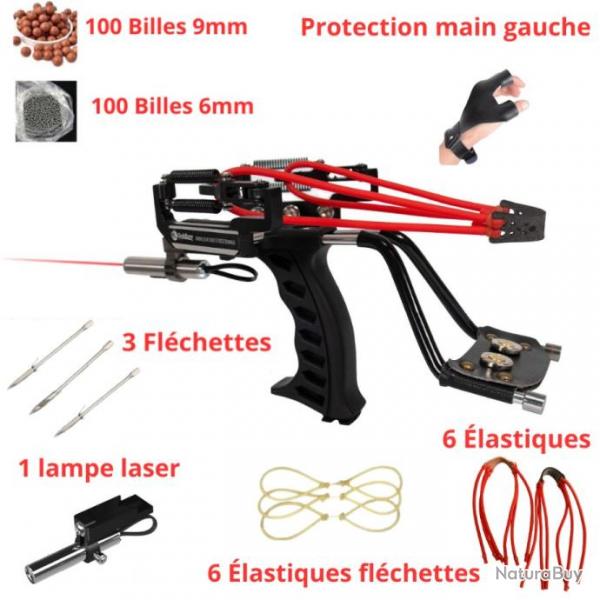 Fronde Lance-Pierre Pro Ultra Puissant + Lampe Laser Flchettes 200 Billes Slingshot