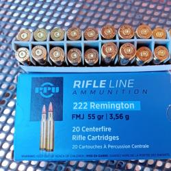 Une Boîte de 20 Douilles PPU Ammunition Calibre 222Rem Tirées une seule fois (Voir Photo)