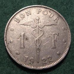 piece de 1 BON POUR 1 FRANC 1922 Belgique